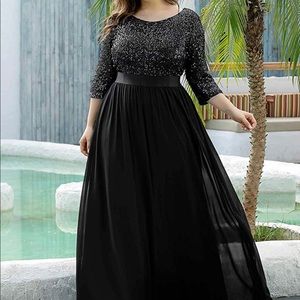 Ever-Pretty Women's Round Neck Sequin Maxi Dress Long Plus Size Evening Dress